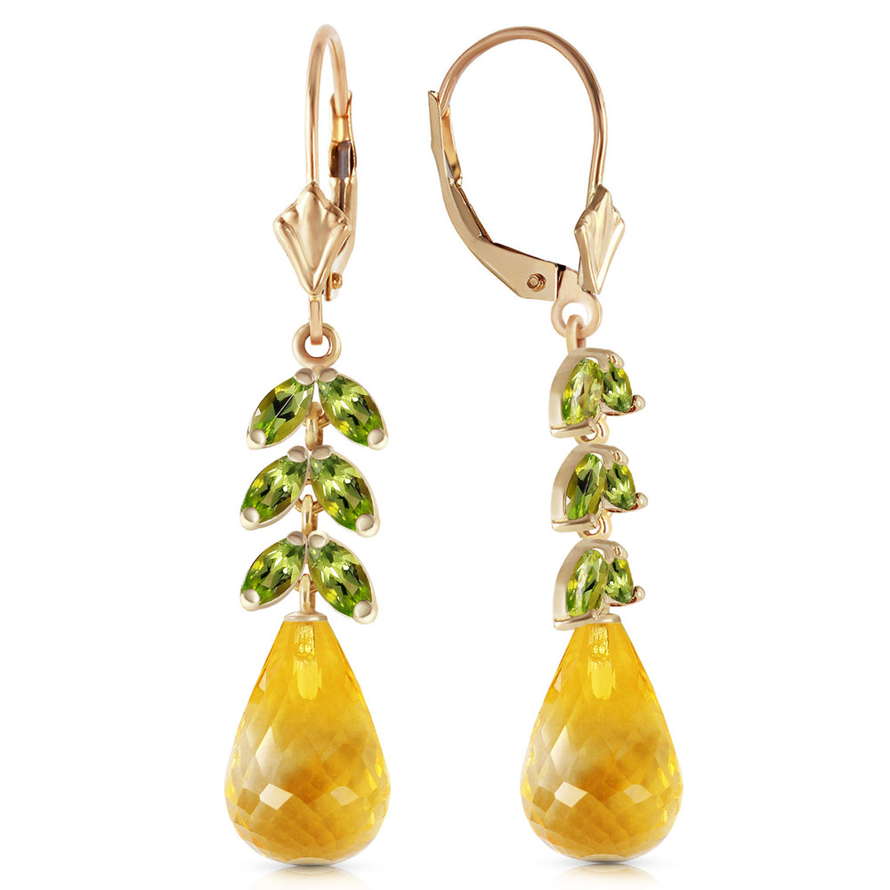 14K. GOLD LEVER BACK EARRING WITH PERIDOT & CITRINES (Yellow Gold) - Picture 2 of 2